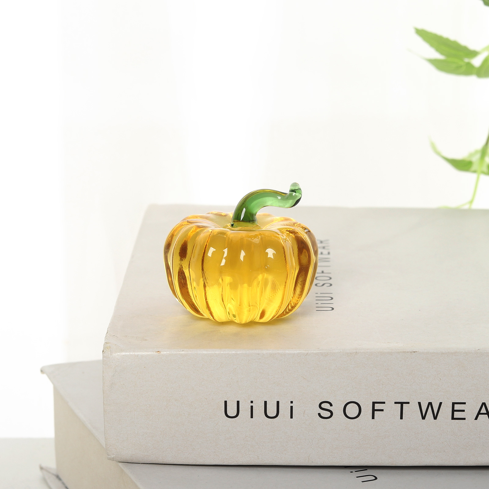Paper Weight Crystal - Estatuilla de calabaza de cristal amarillo,